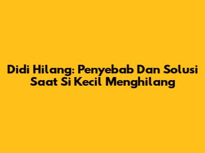 Didi Hilang: Penyebab Dan Solusi Saat Si Kecil Menghilang