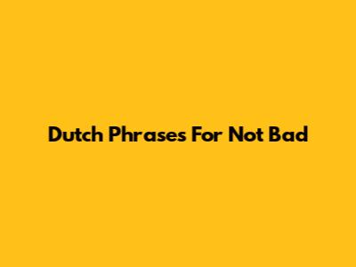 Dutch Phrases For "Not Bad"