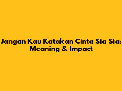 Jangan Kau Katakan Cinta Sia Sia: Meaning & Impact