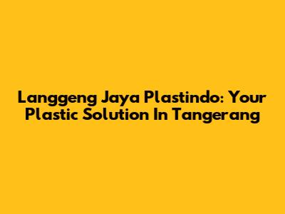 Langgeng Jaya Plastindo: Your Plastic Solution In Tangerang