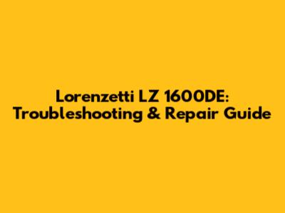 Lorenzetti LZ 1600DE: Troubleshooting & Repair Guide