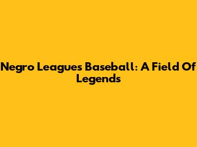 Negro Leagues Baseball: A Field Of Legends