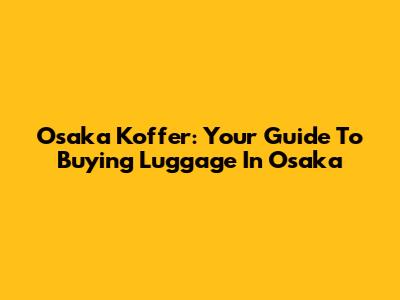 Osaka Koffer: Your Guide To Buying Luggage In Osaka