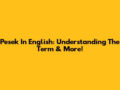 Pesek In English: Understanding The Term & More!