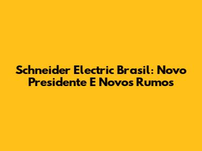 Schneider Electric Brasil: Novo Presidente E Novos Rumos
