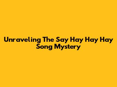 Unraveling The 'Say Hay Hay Hay' Song Mystery