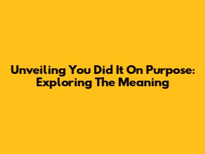 Unveiling 'You Did It On Purpose': Exploring The Meaning