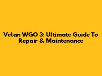 Velan WGO 3: Ultimate Guide To Repair & Maintenance