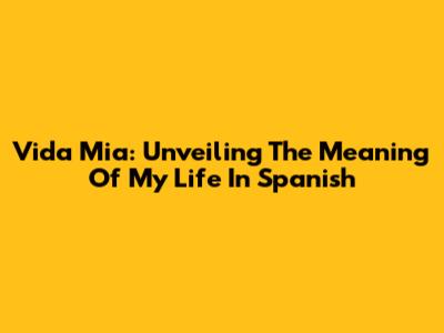 Vida Mia: Unveiling The Meaning Of My Life In Spanish