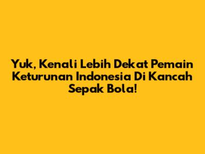 Yuk, Kenali Lebih Dekat Pemain Keturunan Indonesia Di Kancah Sepak Bola!